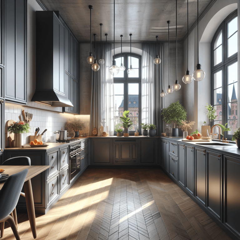 anthrazitfarbene Küche im Vintage Chic Stil-Frankfurt am Main