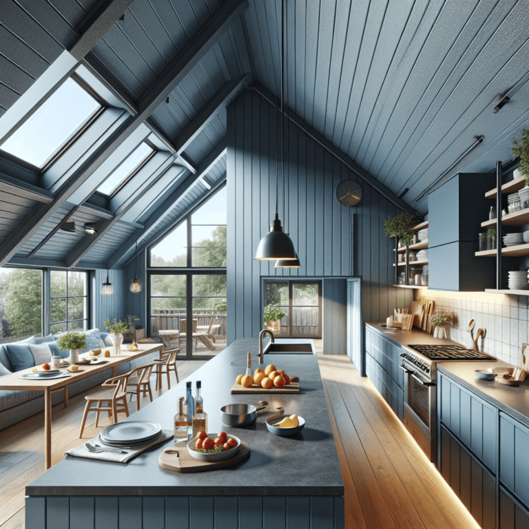 blaugraue Küche für Dachschräge-Frankfurt am Main