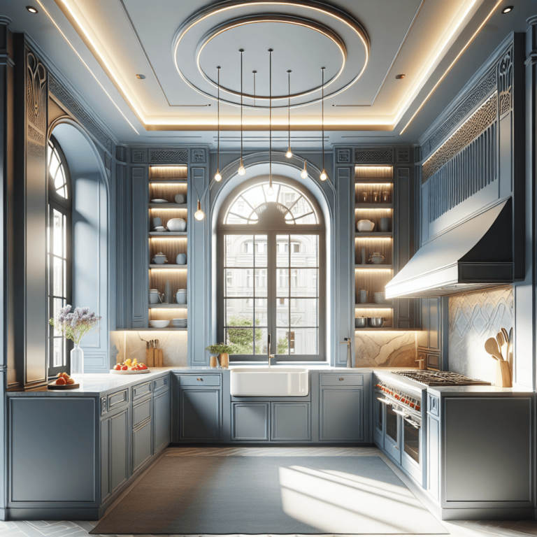 blaugraue Küche im Art-Deco-Stil-Frankfurt am Main