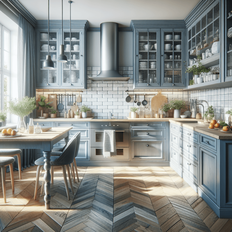 blaugraue Küche im Bauernhausstil-Frankfurt am Main