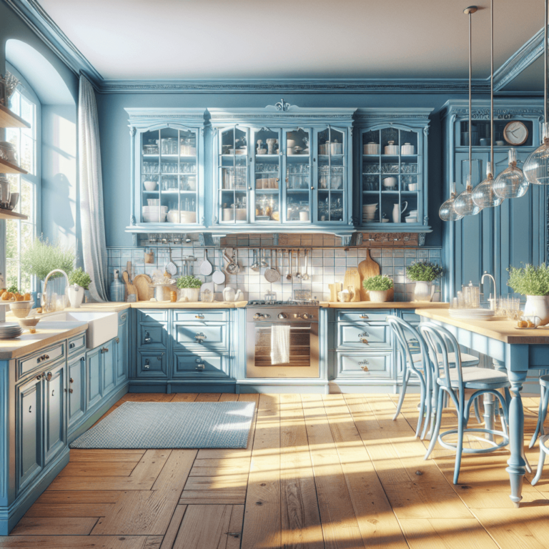 blaugraue Küche im Shabby Chic Stil-Frankfurt am Main