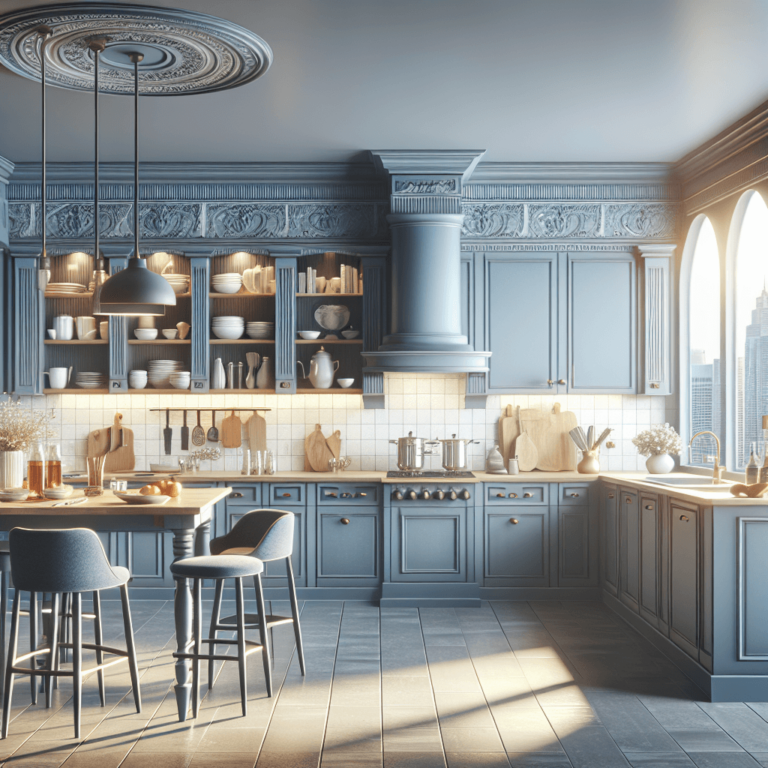 blaugraue Küche im Vintage Chic Stil-Frankfurt am Main