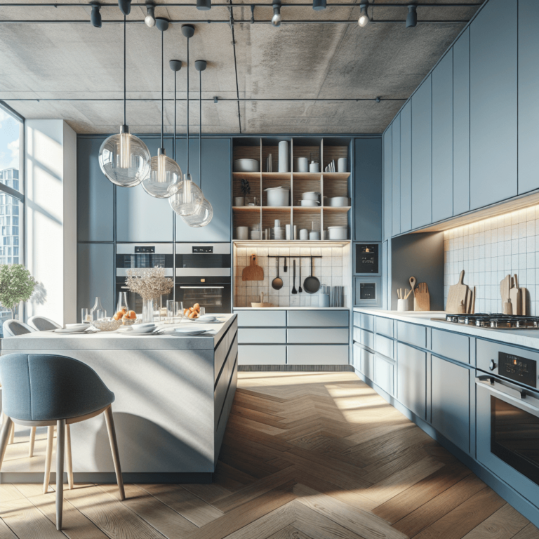 blaugraue Küche im skandinavischen Stil-Frankfurt am Main