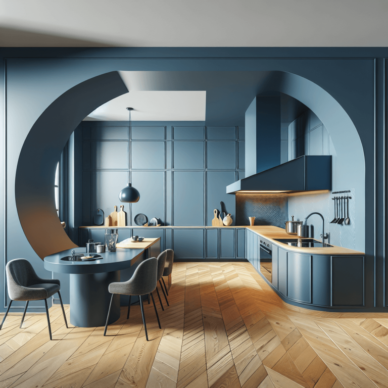 blaugraue Küche in G-Form-Frankfurt am Main