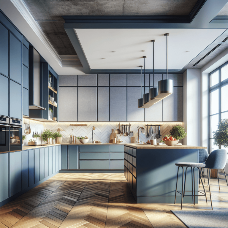 blaugraue Küche in L-Form-Frankfurt am Main