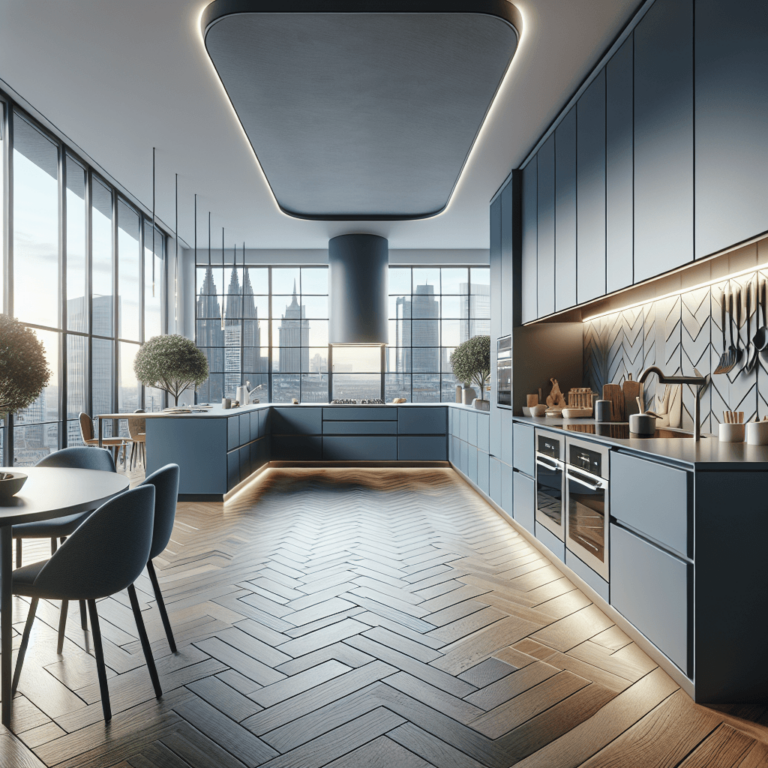 blaugraue Küche in U-Form-Frankfurt am Main