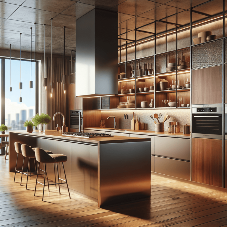 braune Küche mit Stahlakzenten-Frankfurt am Main